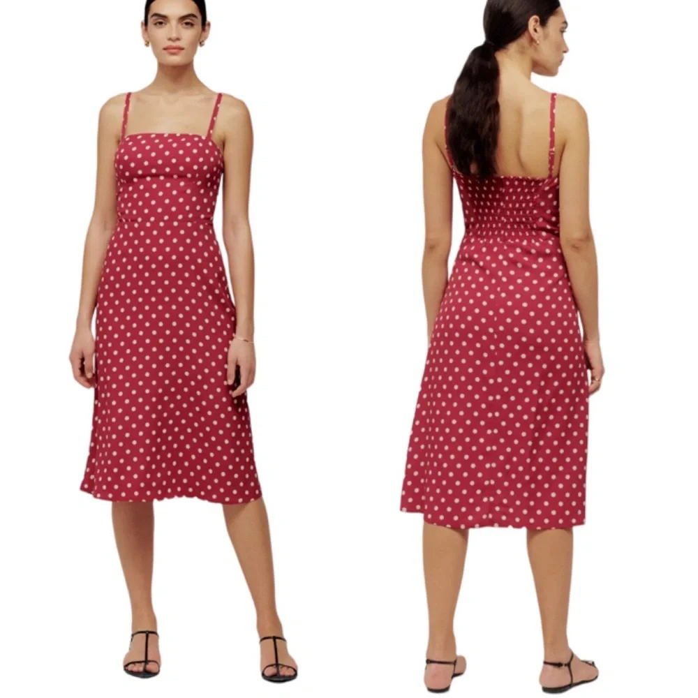Reformation Afternoon Polka Dot Midi Dress Campari Red 4 NWT